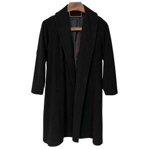 Exclusive Quality 100% Cashmere Black Midi Open Coat Shawl Collar Women Luxury M